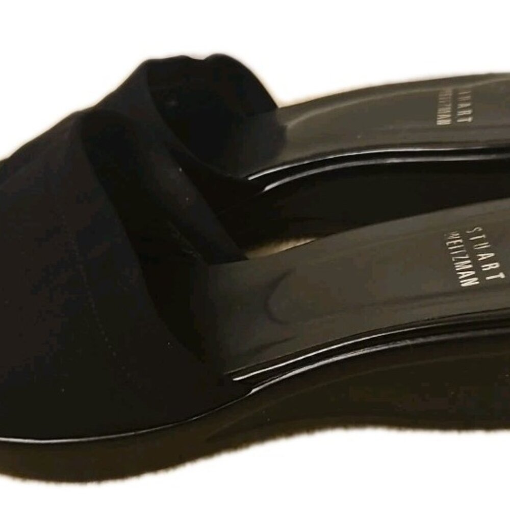 Stuart Weitzman Black Platform Wedge Leather-Lined Sandals, Womens Size 8 M